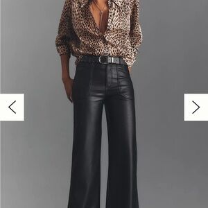 THE RYLAN FAUX LEATHER RELAXED HIGH-RISE FLARE PANTS BY PILCRO black